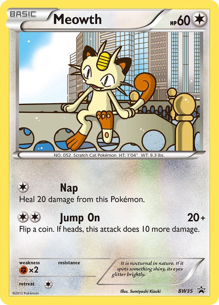 Black & White: Black Star Promos, BW35, Colorless, Fighting[×2], Holofoil, Promo Meowth (BW35) (Cosmos Holo) [Black & White: Black Star Promos] - Trading Card World