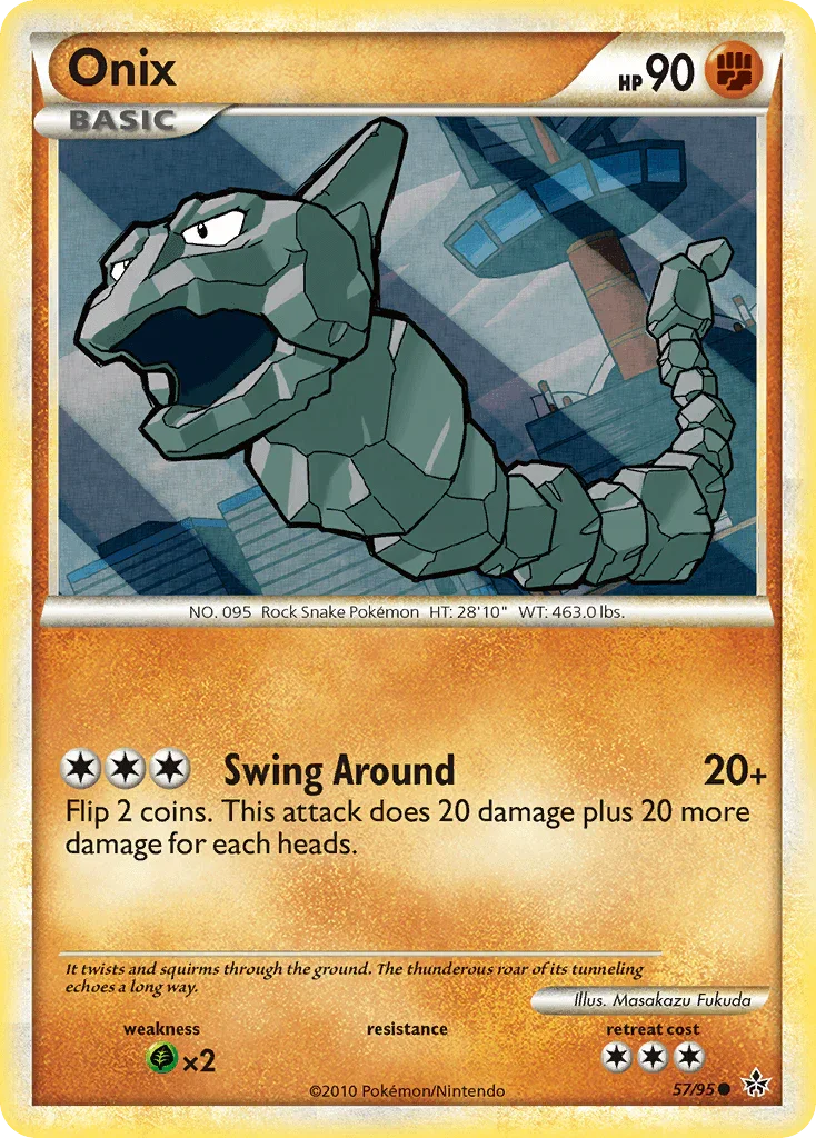 57, Common, Fighting, Grass[×2], HeartGold & SoulSilver: Unleashed, Normal, Reverse Holofoil Onix (57/95) [HeartGold & SoulSilver: Unleashed] - Trading Card World