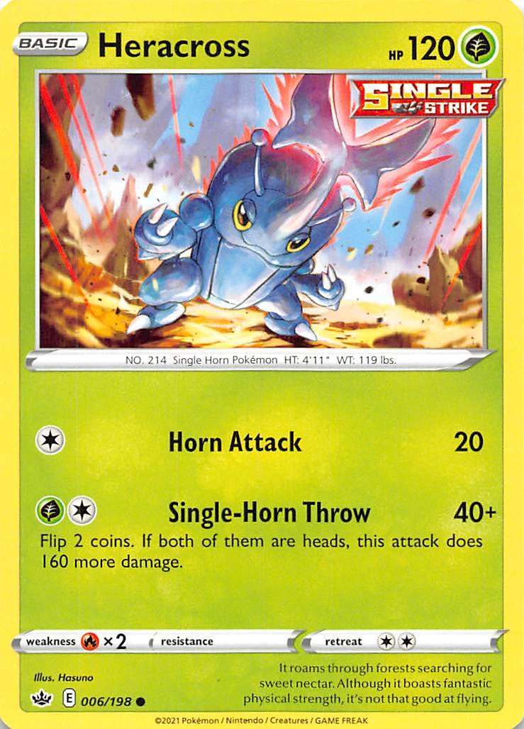 006, Common, Fire [x2], Grass, Normal, Reverse Holofoil, Sword & Shield: Chilling Reign Heracross (006/198) [Sword & Shield: Chilling Reign] - Trading Card World