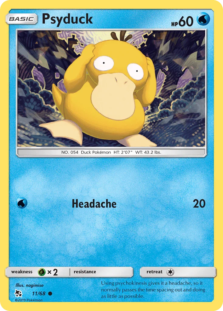 11, Common, Grass[×2], Normal, Reverse Holofoil, Sun & Moon: Hidden Fates, Water Psyduck (11/68) [Sun & Moon: Hidden Fates] - Trading Card World