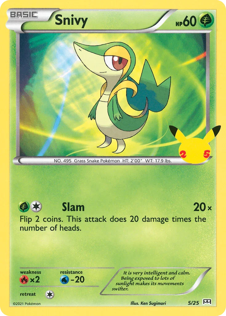Fire[×2], Grass, Holofoil, McDonald's 25th Anniversary, Normal, Promo, Water[-20] Snivy (5/25) [McDonald's 25th Anniversary] - Trading Card World