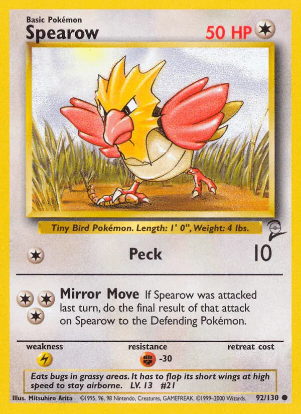 92, Base Set 2, Colorless, Common, Fighting[-30], Lightning[×2], Normal Spearow (92/130) [Base Set 2] - Trading Card World