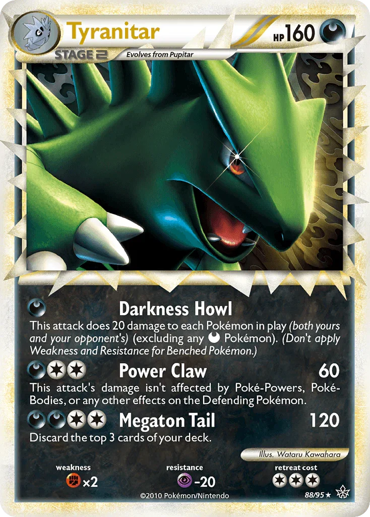 88, Darkness, Fighting[×2], HeartGold & SoulSilver: Unleashed, Holofoil, Psychic[-20], Ultra Rare Tyranitar (88/95) [HeartGold & SoulSilver: Unleashed] - Trading Card World