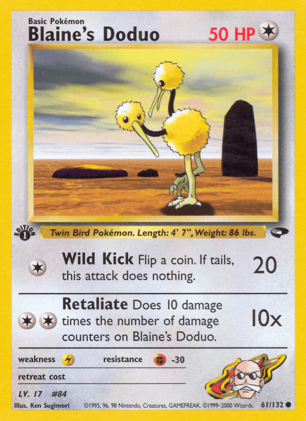 1st Edition Normal, 61, Colorless, Common, Fighting[-30], Gym Challenge 1st Edition, Lightning[×2] Blaine's Doduo (61/132) [Gym Challenge 1st Edition] - Trading Card World