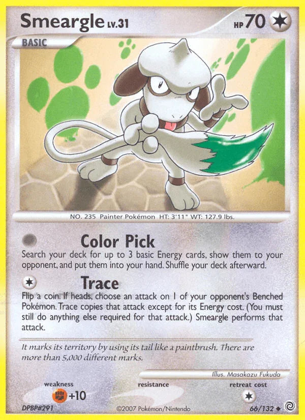 66, Colorless, Diamond & Pearl: Secret Wonders, Fighting[+10], Normal, Reverse Holofoil, Uncommon Smeargle (66/132) [Diamond & Pearl: Secret Wonders] - Trading Card World