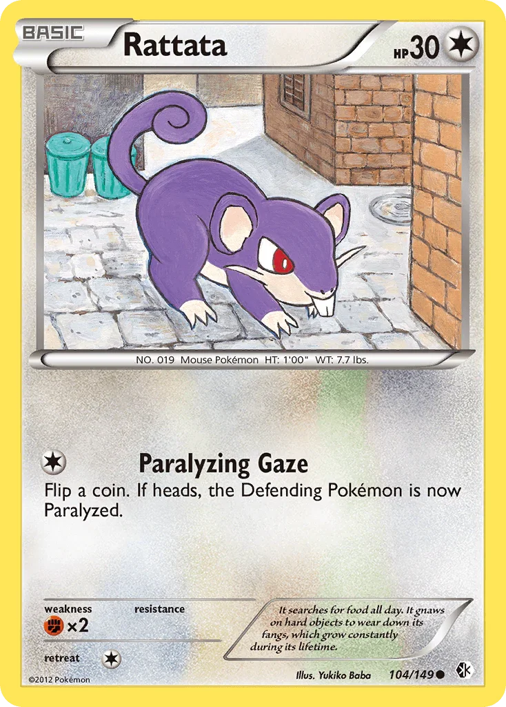 Black & White: Boundaries Crossed, Colorless, Common, Fighting[×2], Normal, Reverse Holofoil Rattata (104/149) [Black & White: Boundaries Crossed] - Trading Card World