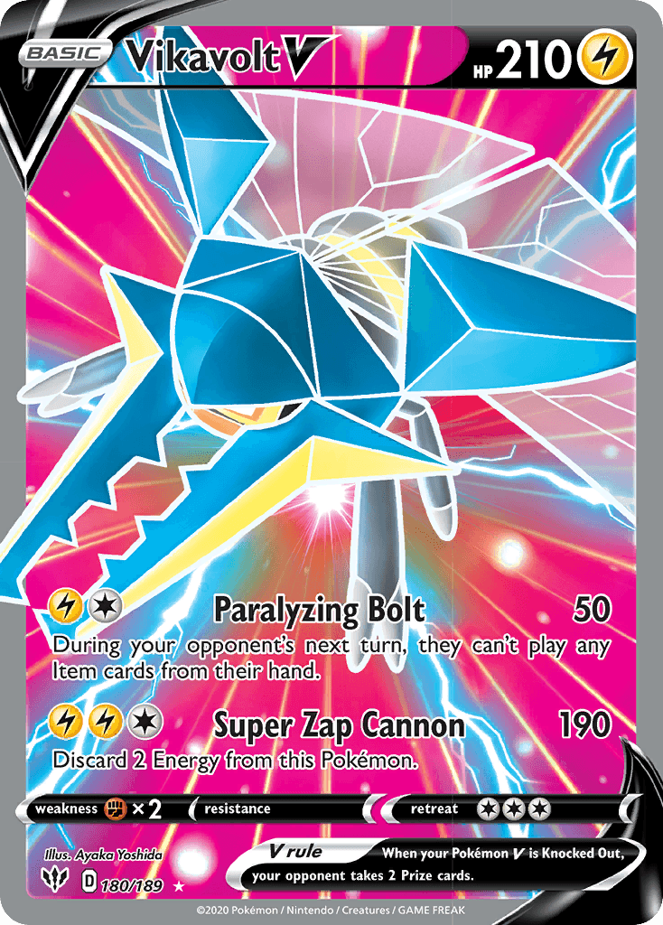180, Fighting[×2], Holofoil, Lightning, Sword & Shield: Darkness Ablaze, Ultra Rare Vikavolt V (180/189) [Sword & Shield: Darkness Ablaze] - Trading Card World