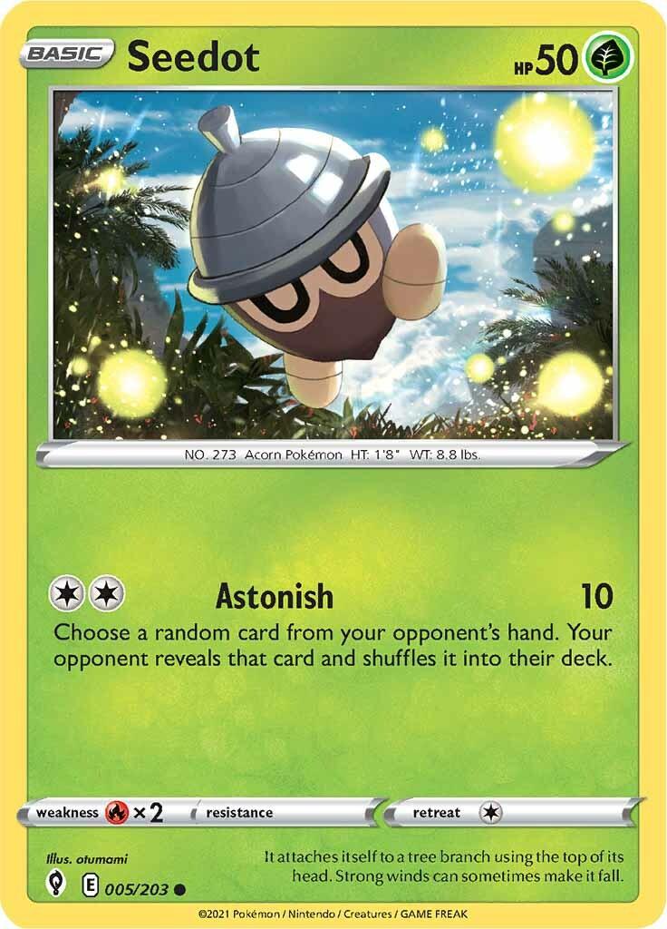 005, Common, Fire [x2], Grass, Normal, Reverse Holofoil, Sword & Shield: Evolving Skies Seedot (005/203) [Sword & Shield: Evolving Skies] - Trading Card World