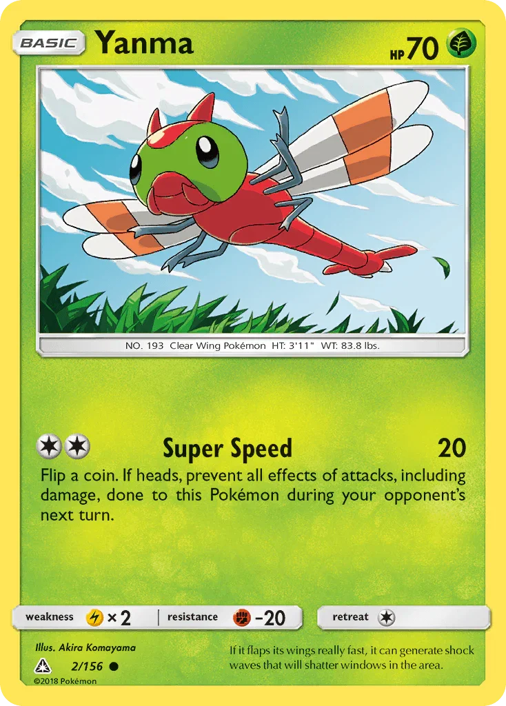 Common, Fighting[-20], Grass, Lightning[×2], Normal, Reverse Holofoil, Sun & Moon: Ultra Prism Yanma (2/156) [Sun & Moon: Ultra Prism] - Trading Card World