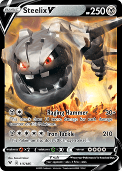 115, Fire[×2], Grass[-30], Holofoil, Metal, Sword & Shield: Vivid Voltage, Ultra Rare Steelix V (115/185) [Sword & Shield: Vivid Voltage] - Trading Card World
