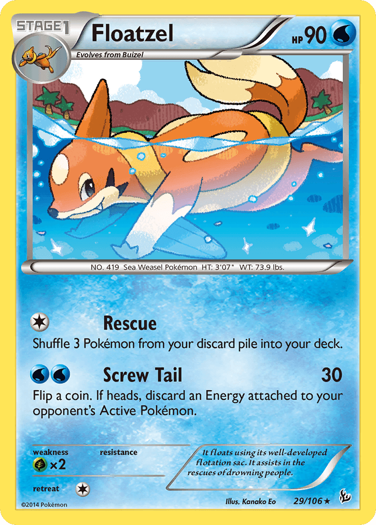 29, Grass[×2], Normal, Rare, Reverse Holofoil, Water, XY: Flashfire Floatzel (29/106) [XY: Flashfire] - Trading Card World