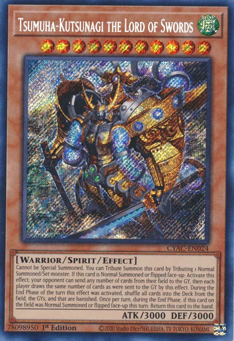 1st Edition, Cyberstorm Access, Secret Rare, Spirit Monster, Warrior, Wind Tsumuha-Kutsunagi the Lord of Swords [CYAC-EN024] Secret Rare - Trading Card World