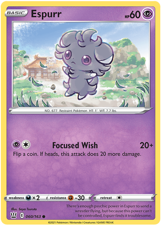 060, Common, Darkness[x2], Fighting[-30], Normal, Psychic, Reverse Holofoil, Sword & Shield: Battle Styles Espurr (060/163) [Sword & Shield: Battle Styles] - Trading Card World