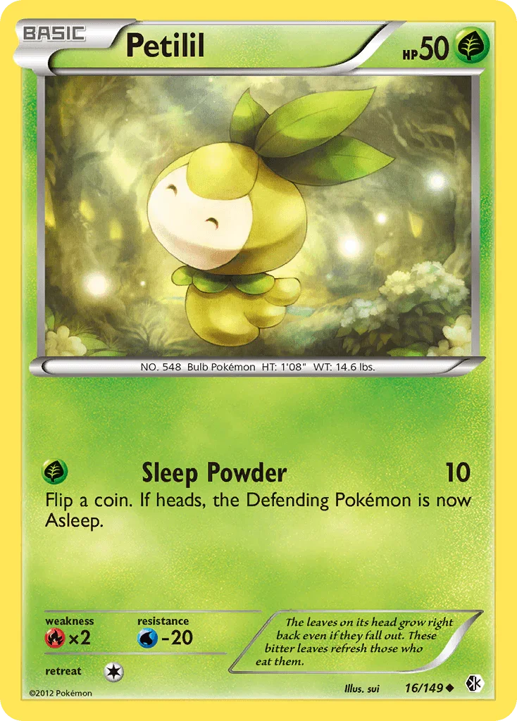 16, Black & White: Boundaries Crossed, Fire[×2], Grass, Normal, Reverse Holofoil, Uncommon, Water[-20] Petilil (16/149) [Black & White: Boundaries Crossed] - Trading Card World