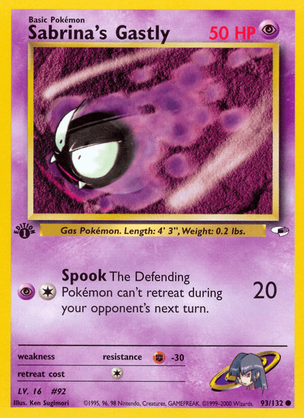1st Edition Normal, 93, Common, Fighting[-30], Gym Heroes 1st Edition, Psychic Sabrina's Gastly (93/132) [Gym Heroes 1st Edition] - Trading Card World