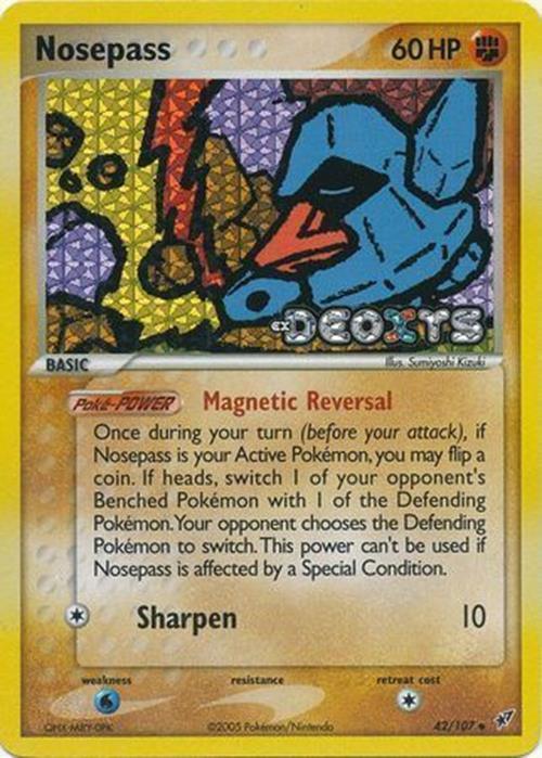 42, EX: Deoxys, Fighting, Reverse Holofoil, Uncommon, Water[×2] Nosepass (42/107) (Stamped) [EX: Deoxys] - Trading Card World