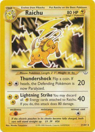 21, Fighting[×2], Lightning, Neo Revelation Unlimited, Normal, Rare Raichu (21/64) [Neo Revelation Unlimited] - Trading Card World