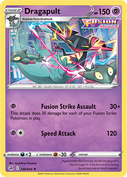 130, Darkness [x2], Fighting [-30], Holo Rare, Holofoil, Psychic, Reverse Holofoil, Sword & Shield: Fusion Strike Dragapult (130/264) [Sword & Shield: Fusion Strike] - Trading Card World
