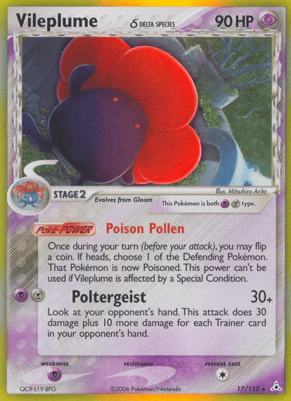 17, EX: Holon Phantoms, Holo Rare, Holofoil, Metal, Psychic, Psychic[×2] Vileplume (17/110) (Delta Species) [EX: Holon Phantoms] - Trading Card World