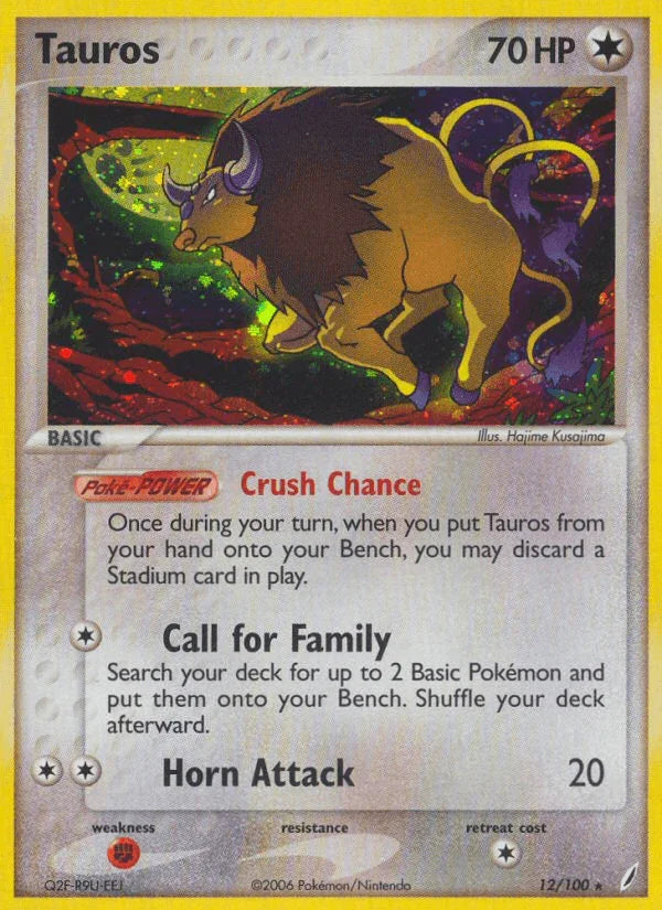 12, Colorless, EX: Crystal Guardians, Fighting[×2], Holo Rare, Holofoil Tauros (12/100) [EX: Crystal Guardians] - Trading Card World
