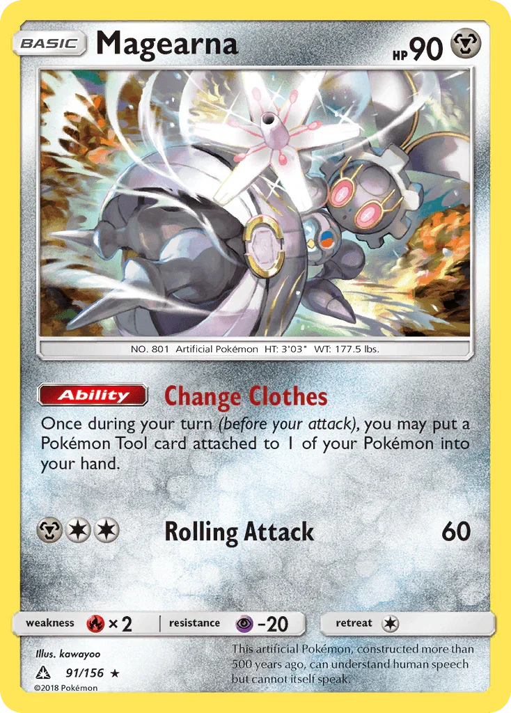 91, Fire[×2], Metal, Normal, Psychic[-20], Rare, Reverse Holofoil, Sun & Moon: Ultra Prism Magearna (91/156) [Sun & Moon: Ultra Prism] - Trading Card World