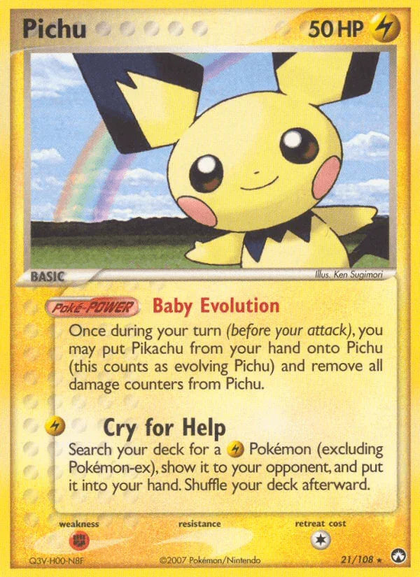 21, EX: Power Keepers, Fighting[×2], Lightning, Normal, Rare, Reverse Holofoil Pichu (21/108) [EX: Power Keepers] - Trading Card World