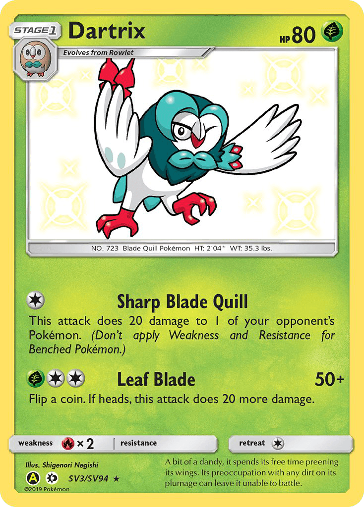 Fire[×2], Grass, Holofoil, Sun & Moon: Hidden Fates - Shiny Vault, SV3, Ultra Rare Dartrix (SV3/SV94) [Sun & Moon: Hidden Fates - Shiny Vault] - Trading Card World