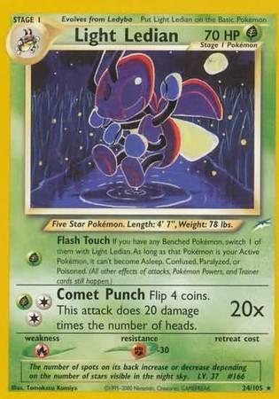 24, Fighting[-30], Fire[×2], Grass, Neo Destiny Unlimited, Normal, Rare Light Ledian (24/105) [Neo Destiny Unlimited] - Trading Card World
