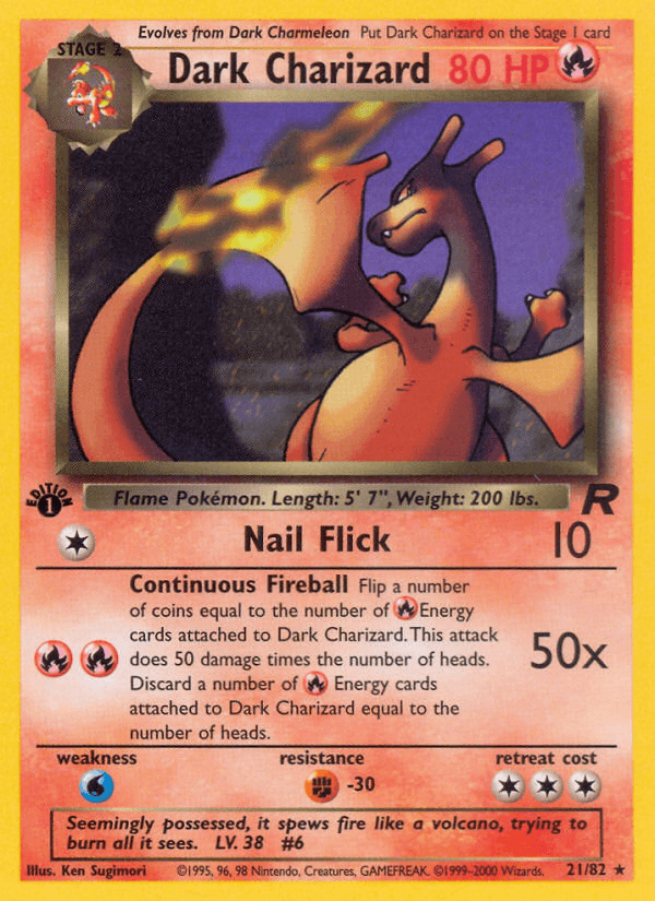 1st Edition Normal, 21, Fighting[-30], Fire, Rare, Team Rocket 1st Edition, Water[×2] Dark Charizard (21/82) [Team Rocket 1st Edition] - Trading Card World
