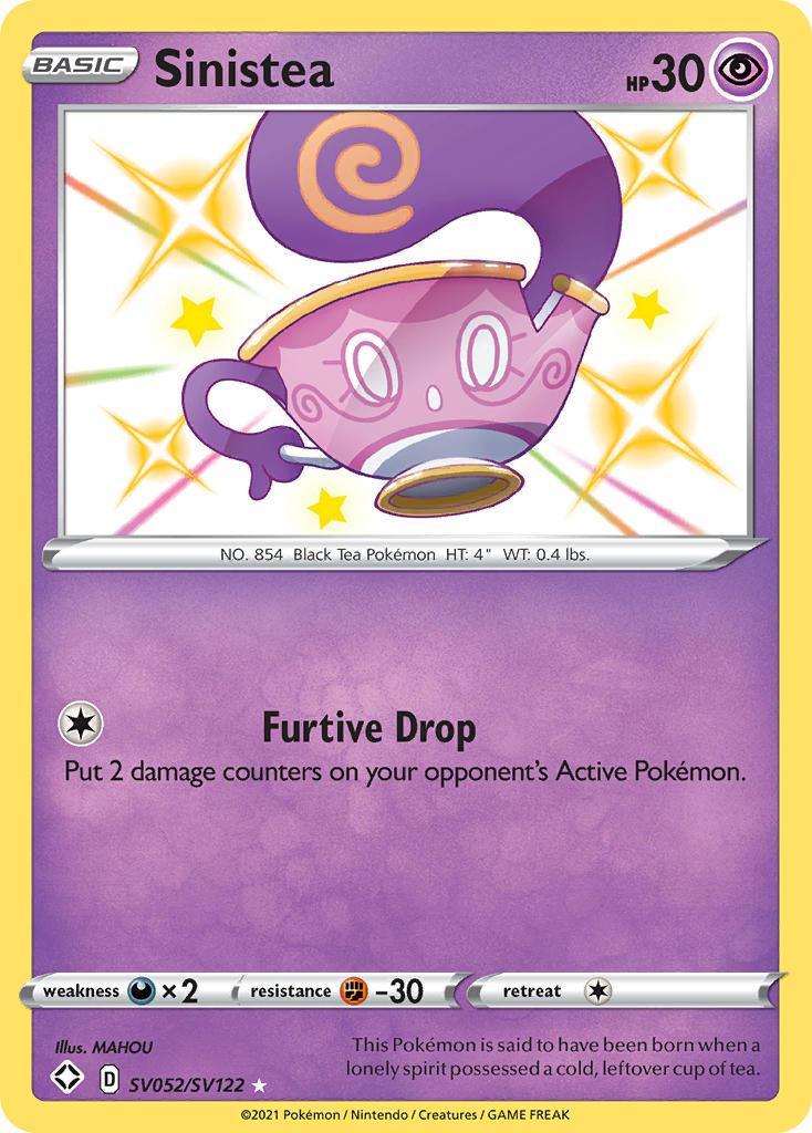 Darkness[×2], Fighting[-30], Holofoil, Psychic, SV052, Sword & Shield: Shining Fates, Ultra Rare Sinistea (SV052/SV122) [Sword & Shield: Shining Fates] - Trading Card World