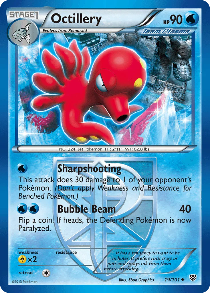 19, Black & White: Plasma Blast, Lightning[×2], Normal, Reverse Holofoil, Uncommon, Water Octillery (19/101) [Black & White: Plasma Blast] - Trading Card World
