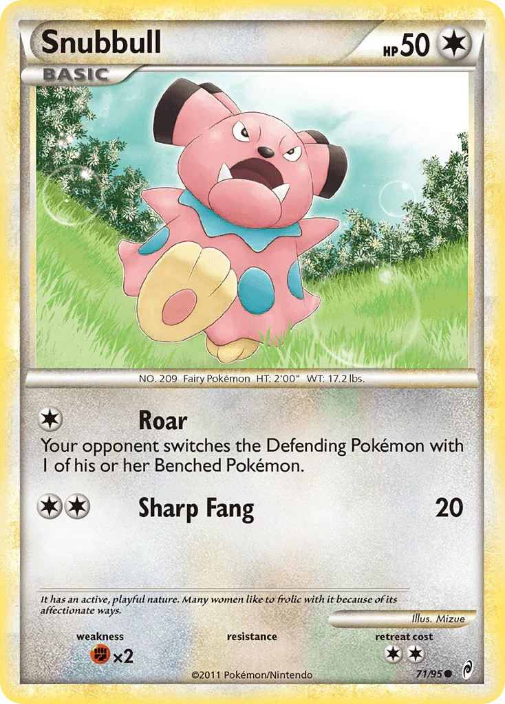 71, Colorless, Common, Fighting[×2], HeartGold & SoulSilver: Call of Legends, Normal, Reverse Holofoil Snubbull (71/95) [HeartGold & SoulSilver: Call of Legends] - Trading Card World
