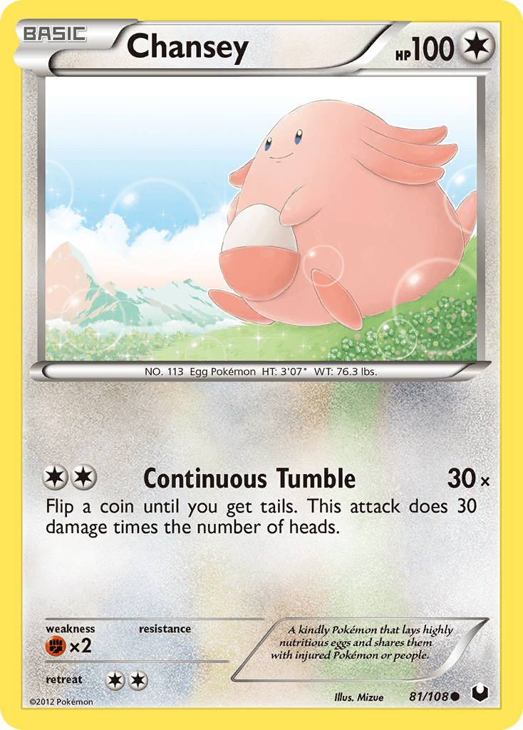 81, Black & White: Dark Explorers, Colorless, Common, Fighting[×2], Normal, Reverse Holofoil Chansey (81/108) [Black & White: Dark Explorers] - Trading Card World