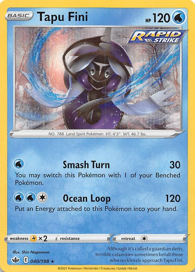 040, Holo Rare, Holofoil, Lightning [x2], Reverse Holofoil, Sword & Shield: Chilling Reign, Water Tapu Fini (040/198) [Sword & Shield: Chilling Reign] - Trading Card World