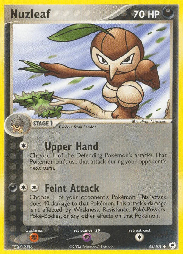 45, Darkness, EX: Hidden Legends, Fighting[×2], Normal, Psychic[-30], Reverse Holofoil, Uncommon Nuzleaf (45/101) [EX: Hidden Legends] - Trading Card World