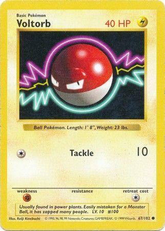 67, Base Set Shadowless Unlimited, Common, Fighting[×2], Lightning, Normal Voltorb (67/102) [Base Set Shadowless Unlimited] - Trading Card World