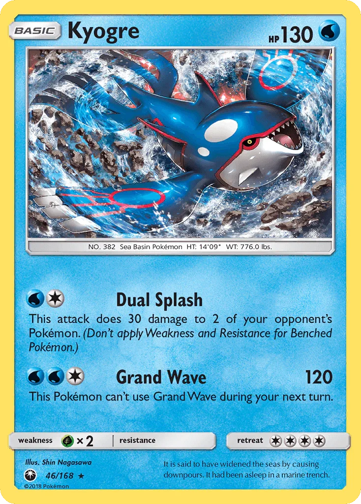 46, Grass[×2], Holo Rare, Holofoil, Reverse Holofoil, Sun & Moon: Celestial Storm, Water Kyogre (46/168) [Sun & Moon: Celestial Storm] - Trading Card World