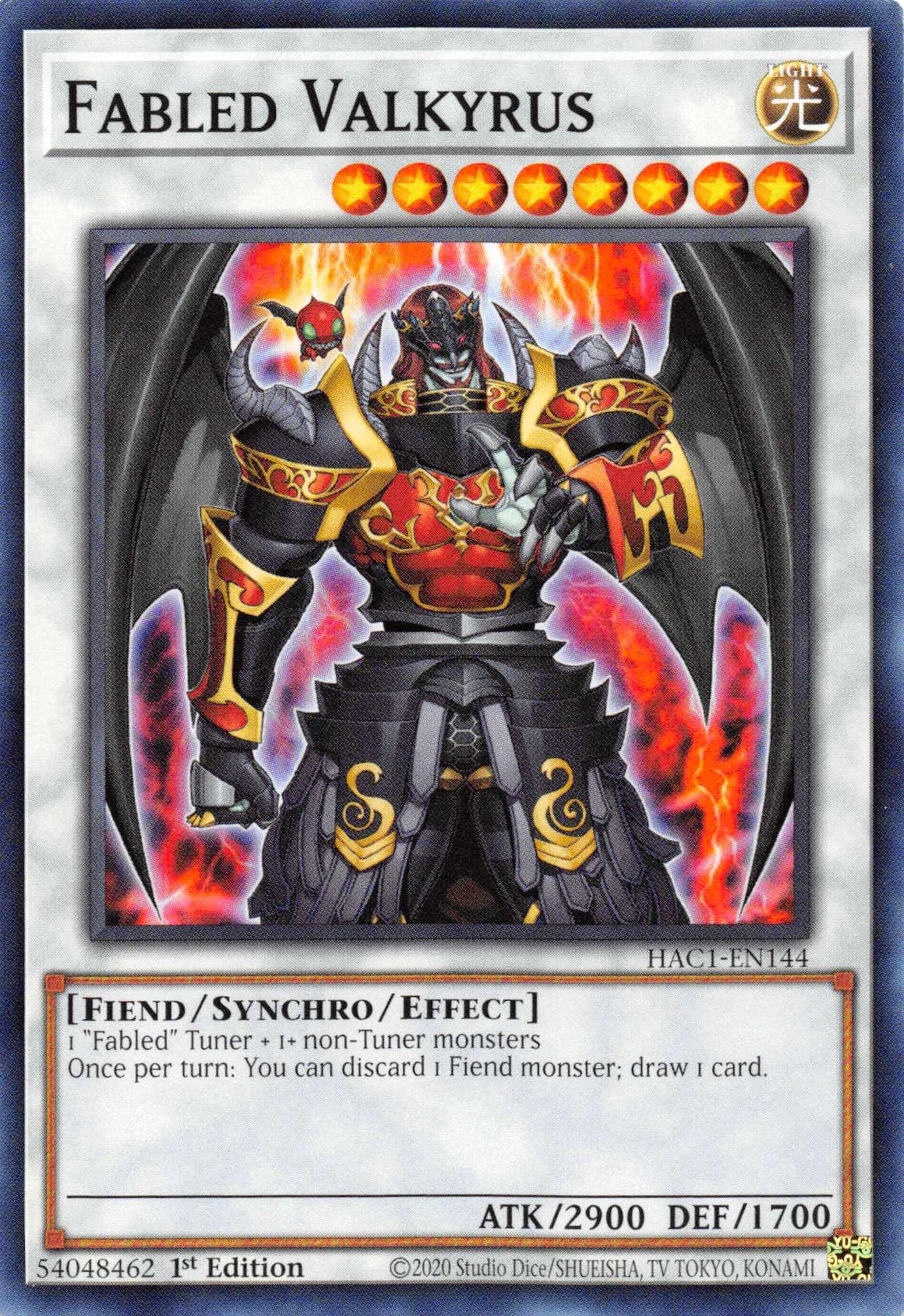 1st Edition, Common, Fiend, Hidden Arsenal: Chapter 1, Light, Synchro/Effect Monster Fabled Valkyrus [HAC1-EN144] Common - Trading Card World