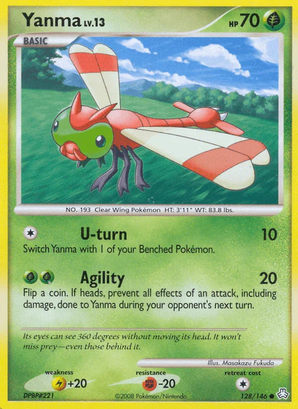 128, Common, Diamond & Pearl: Legends Awakened, Fighting[-20], Grass, Lightning[+20], Normal, Reverse Holofoil Yanma (128/146) [Diamond & Pearl: Legends Awakened] - Trading Card World