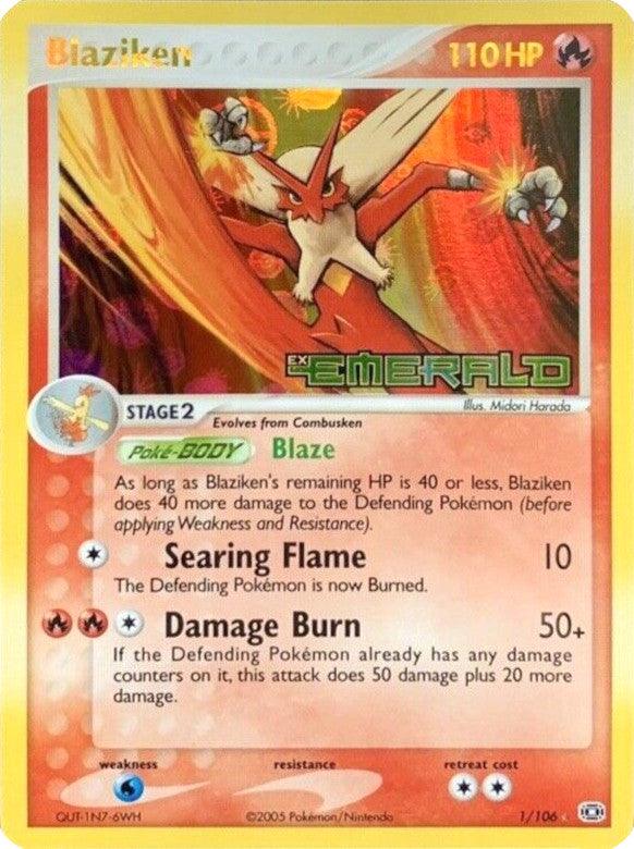 EX: Emerald, Fire, Holo Rare, Reverse Holofoil, Water[×2] Blaziken (1/106) (Stamped) [EX: Emerald] - Trading Card World