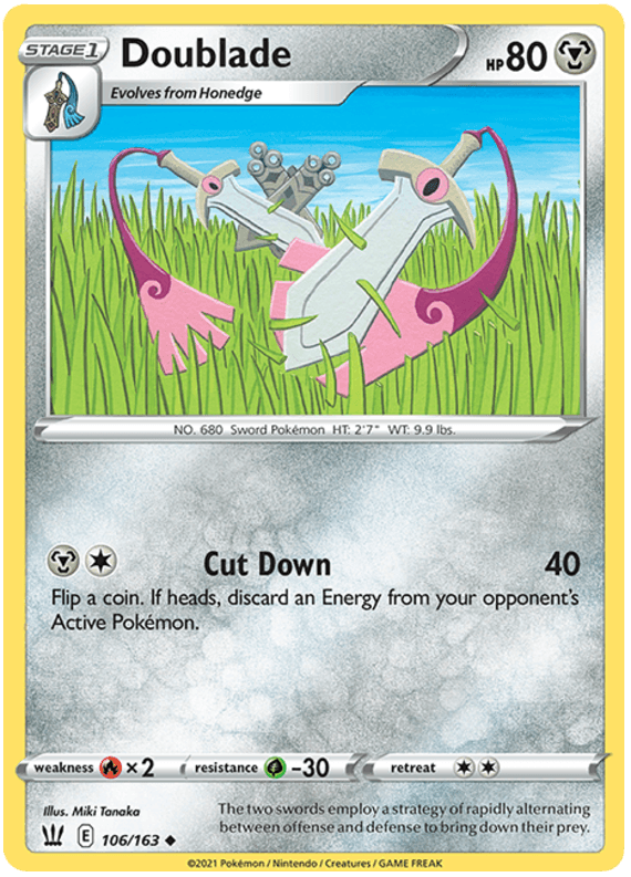 106, Fire[x2], Grass[-30], Metal, Normal, Reverse Holofoil, Sword & Shield: Battle Styles, Uncommon Doublade (106/163) [Sword & Shield: Battle Styles] - Trading Card World