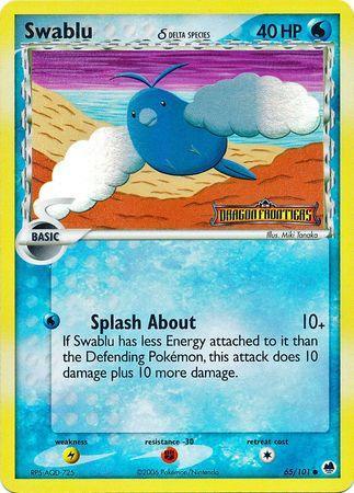 65, Common, EX: Dragon Frontiers, Fighting[-30], Lightning[×2], Reverse Holofoil, Water Swablu (65/101) (Delta Species) (Stamped) [EX: Dragon Frontiers] - Trading Card World