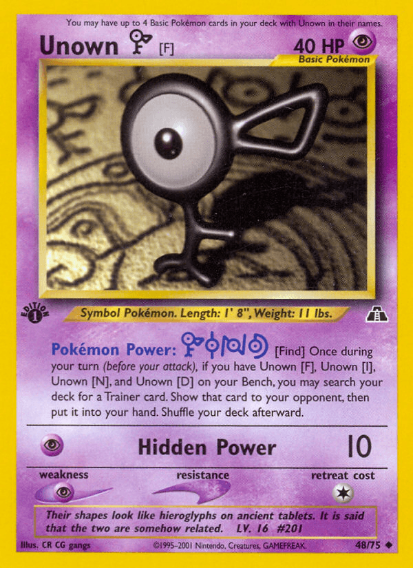 1st Edition Normal, 48, Neo Discovery 1st Edition, Psychic, Psychic[×2], Uncommon Unown [F] (48/75) [Neo Discovery 1st Edition] - Trading Card World