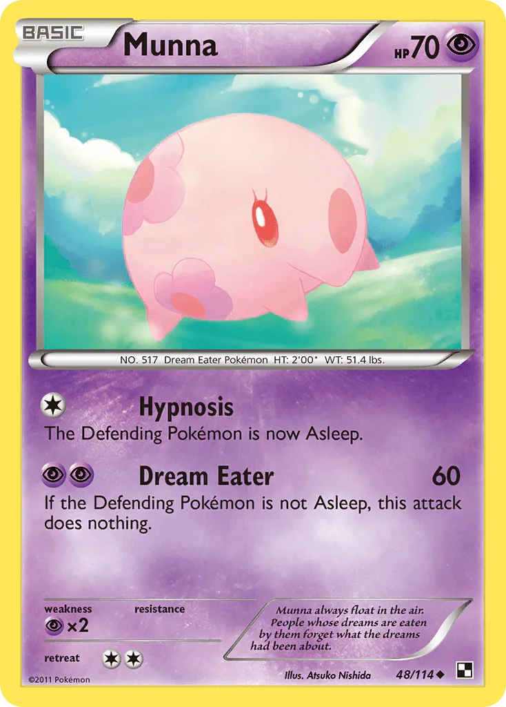 48, Black & White: Base Set, Normal, Psychic, Psychic[×2], Reverse Holofoil, Uncommon Munna (48/114) [Black & White: Base Set] - Trading Card World