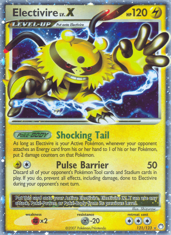 121, Diamond & Pearl: Mysterious Treasures, Fighting[×2], Holo Rare, Holofoil, Lightning, Metal[-20] Electivire LV.X (121/123) [Diamond & Pearl: Mysterious Treasures] - Trading Card World