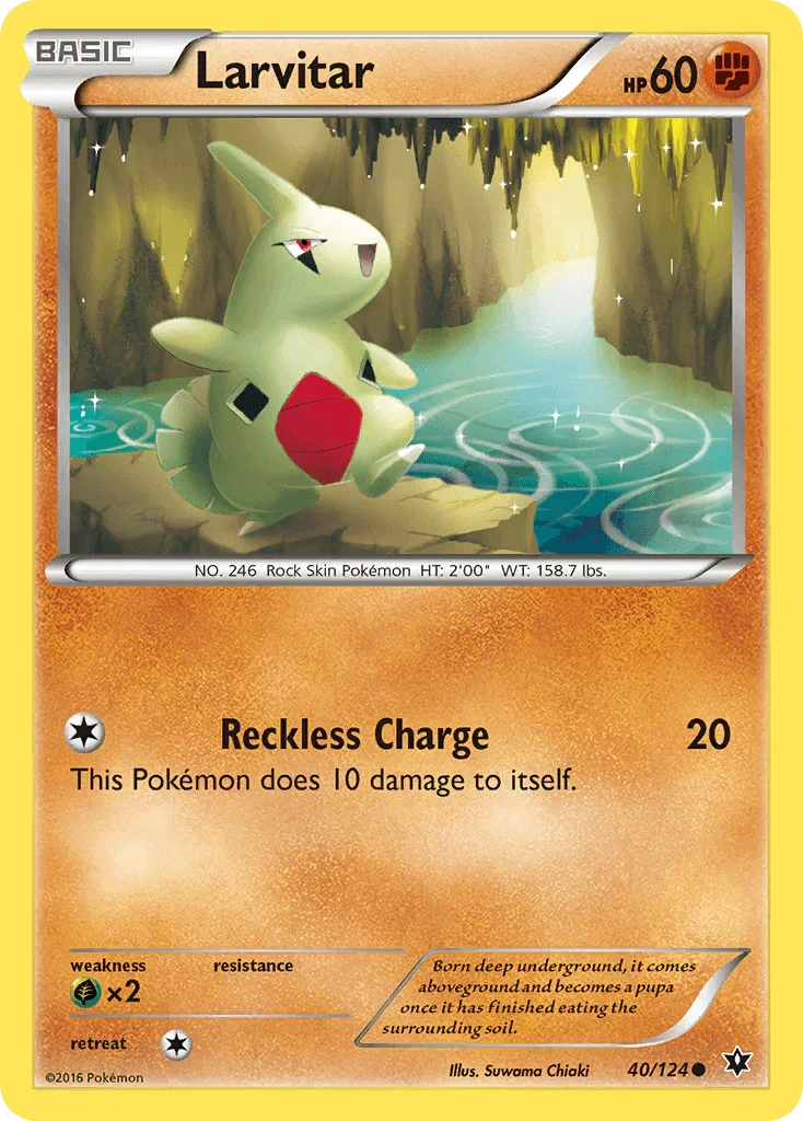 40, Common, Fighting, Grass[×2], Normal, Reverse Holofoil, XY: Fates Collide Larvitar (40/124) [XY: Fates Collide] - Trading Card World