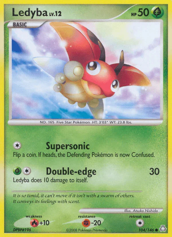 Common, Diamond & Pearl: Legends Awakened, Fighting[-20], Fire[+10], Grass, Normal, Reverse Holofoil Ledyba (104/146) [Diamond & Pearl: Legends Awakened] - Trading Card World
