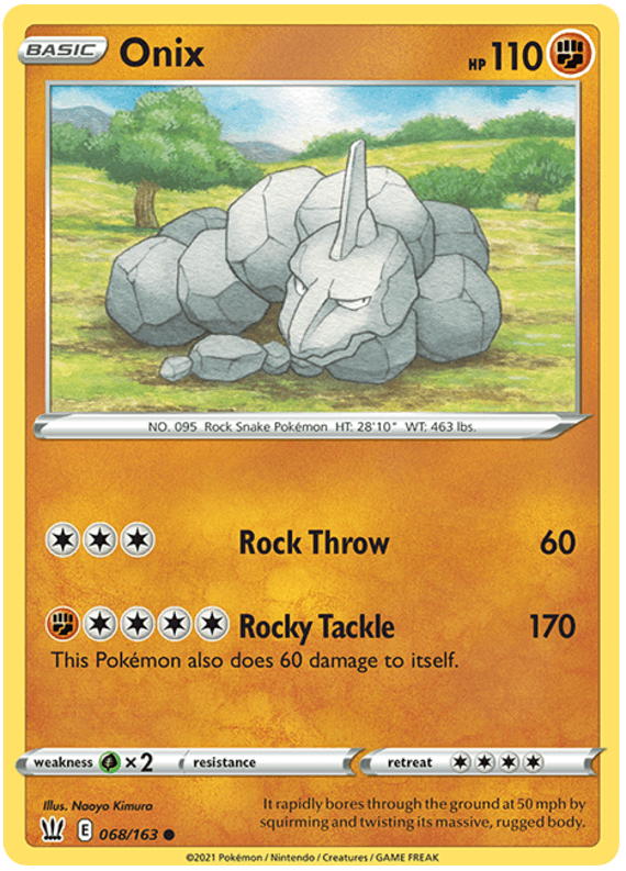 068, Common, Fighting, Grass[x2], Normal, Reverse Holofoil, Sword & Shield: Battle Styles Onix (068/163) [Sword & Shield: Battle Styles] - Trading Card World