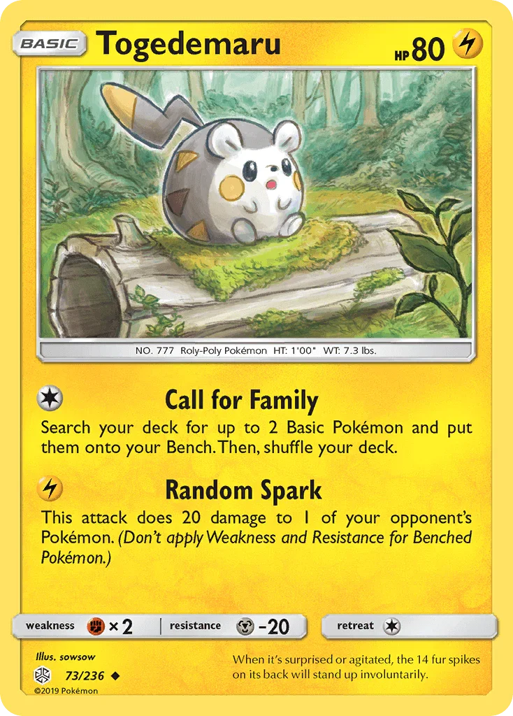 73, Fighting[×2], Lightning, Metal[-20], Normal, Reverse Holofoil, Sun & Moon: Cosmic Eclipse, Uncommon Togedemaru (73/236) [Sun & Moon: Cosmic Eclipse] - Trading Card World