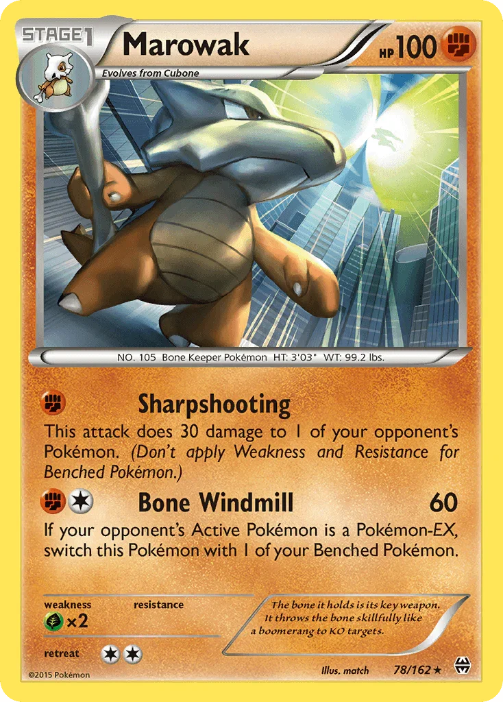 78, Fighting, Grass[×2], Normal, Rare, Reverse Holofoil, XY: BREAKthrough Marowak (78/162) [XY: BREAKthrough] - Trading Card World